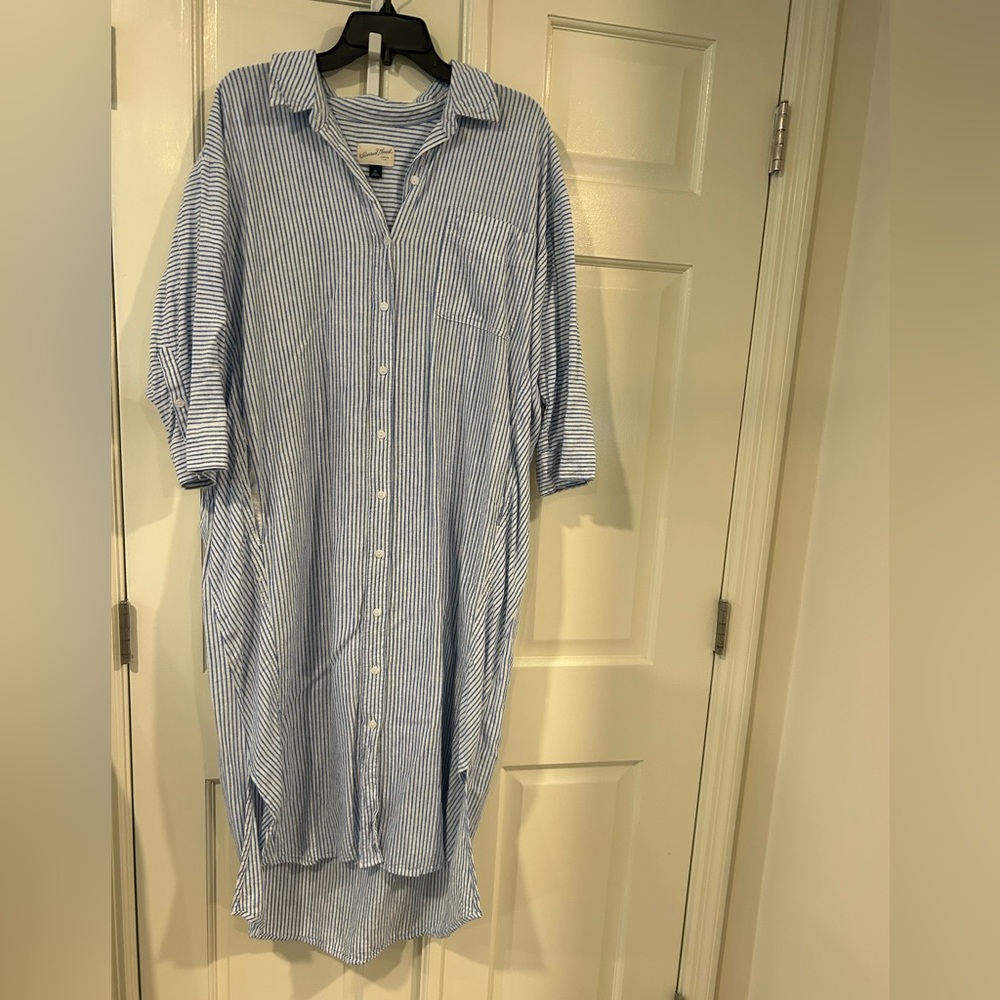 Universal Thread Blue and White Striped Maxi Collared Button Down Shirt Dress